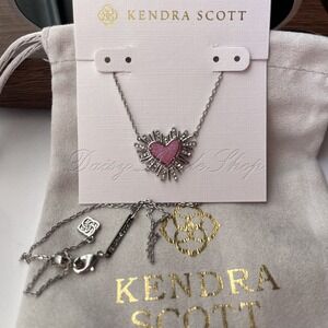 ✨New Dolly Parton x Kendra Scott Ari Heart Silver Plated Necklace Pink Drusy 🩷